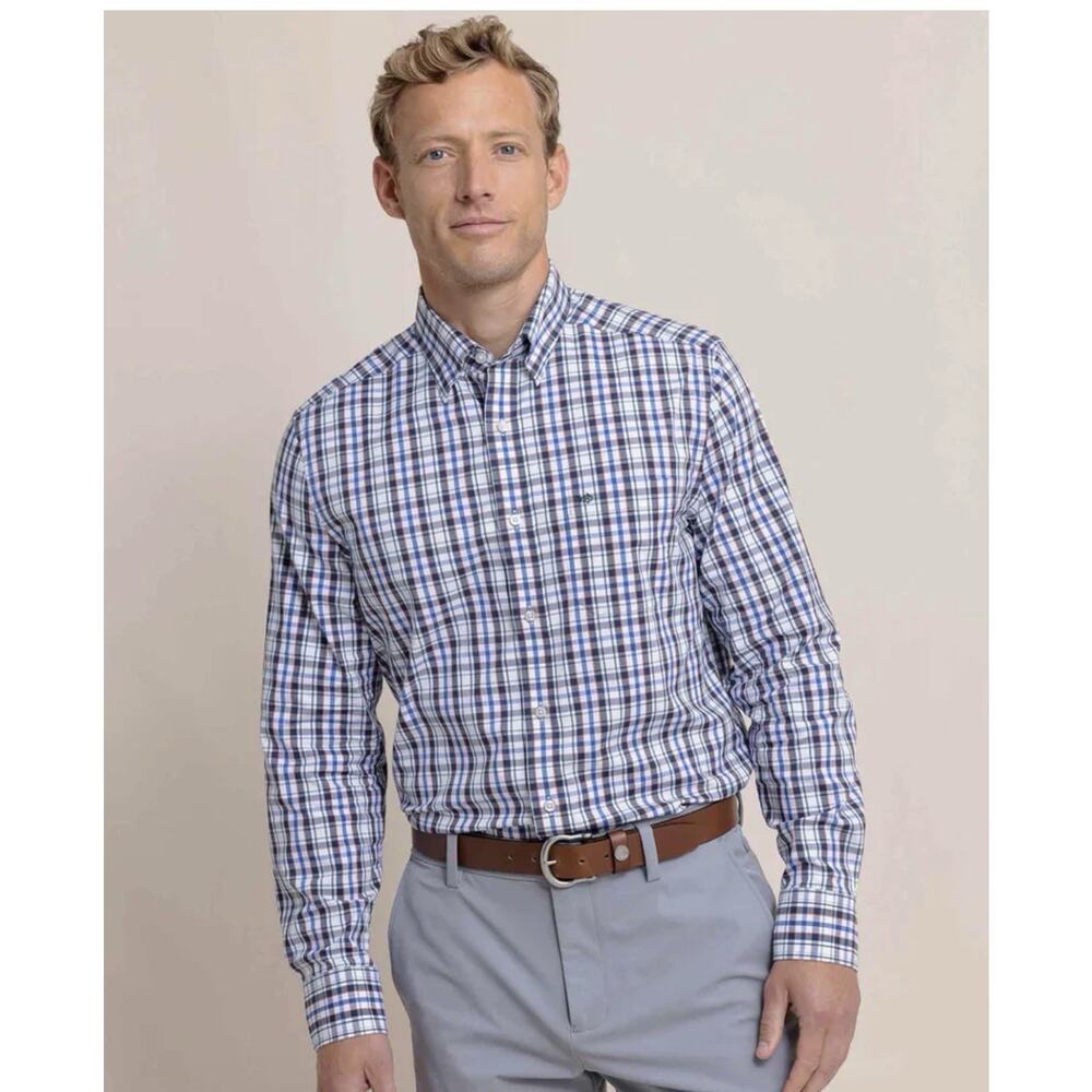 Southern Tide Charleston Master Plaid Long Sleeve Sport Shirt: Blue Lolite XXL